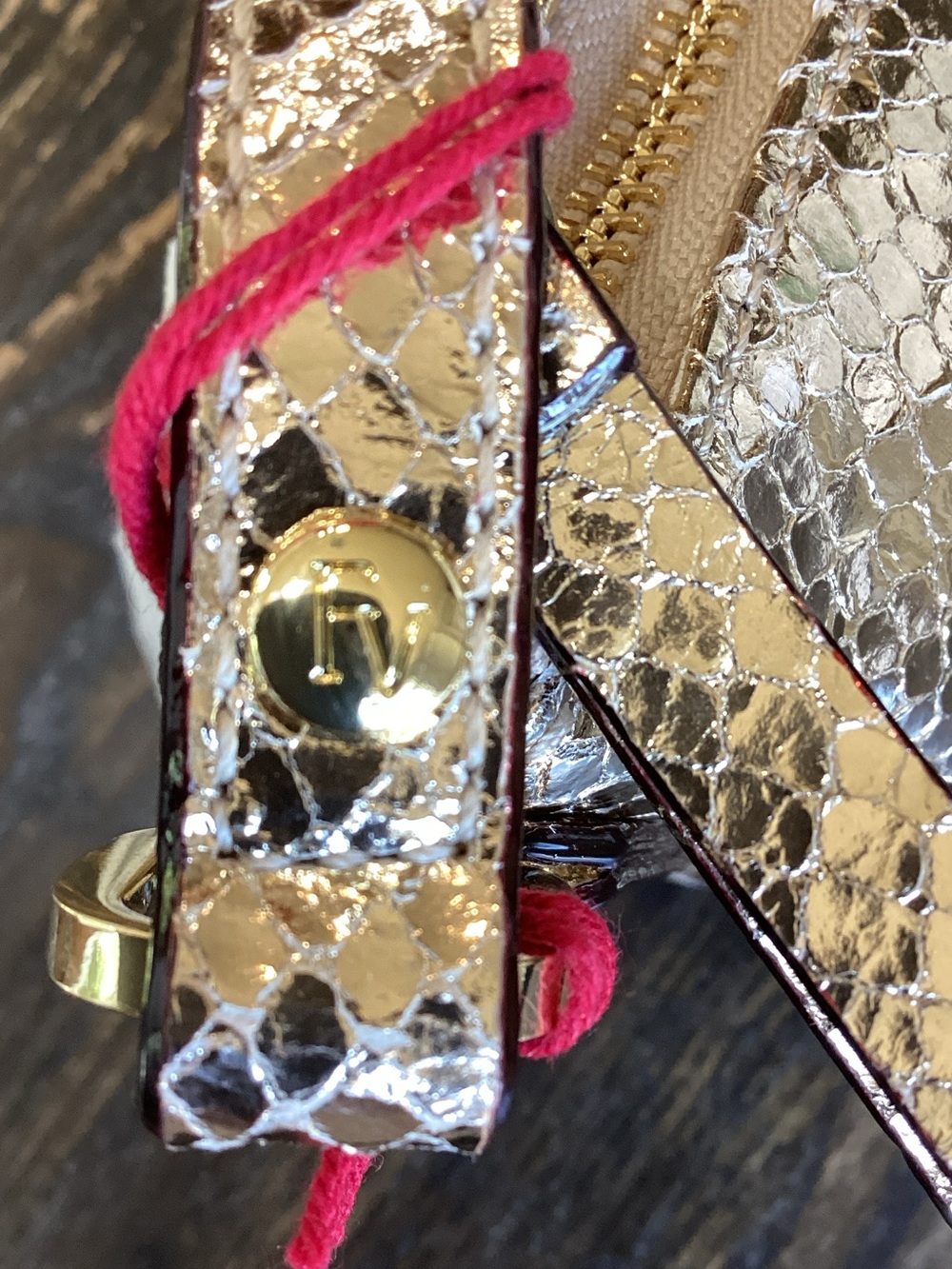 Frances Valentine Mia Metallic Gold Snake Embossed Shoulder Bag - Picture 4 of 12
